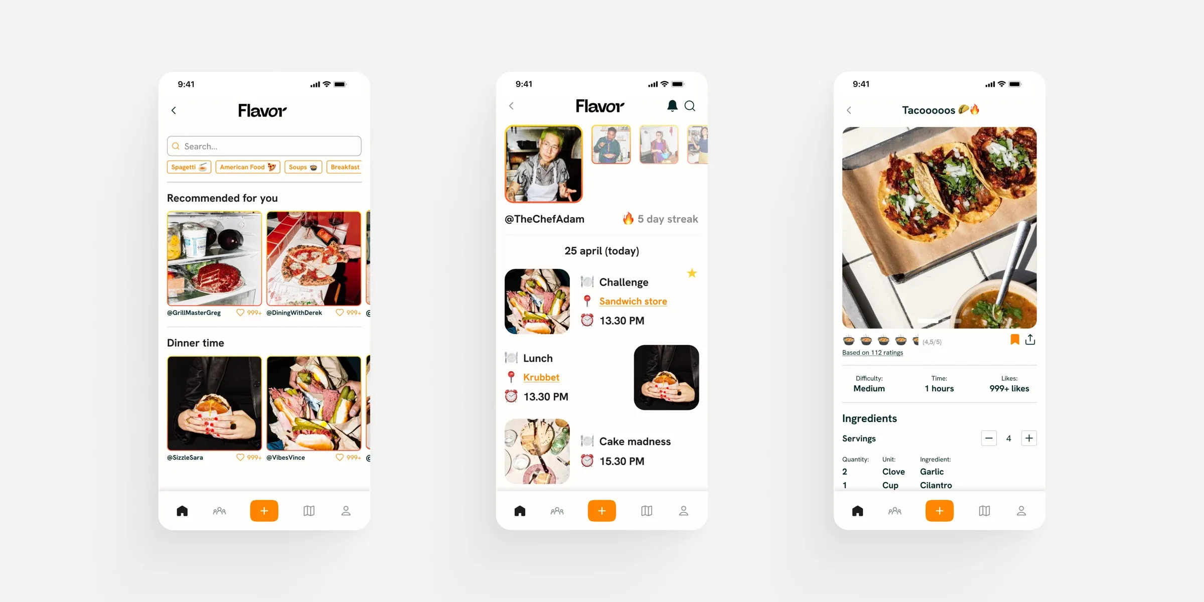 Flavor app screens